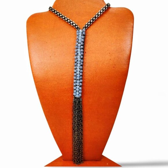 Antique Gold Tone 31”Faceted Caviar Beaded Fringe Tassel Chain Necklace JW1541 - Picture 4 of 5